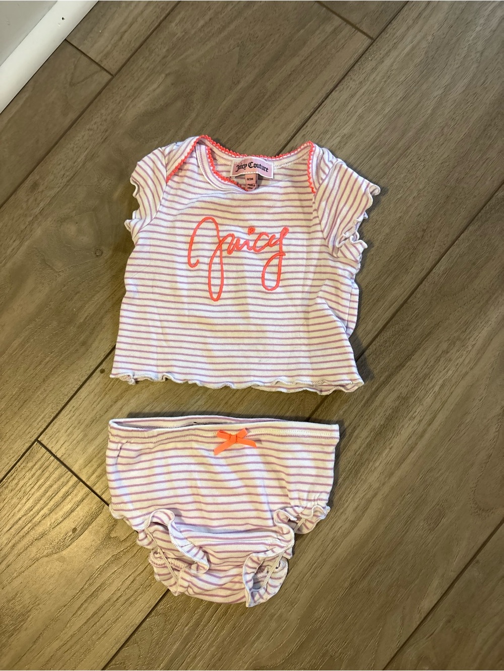 Juicy Couture Pink & Coral Striped Infant Top and Bloomers Set